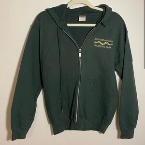 green zip up hoodie